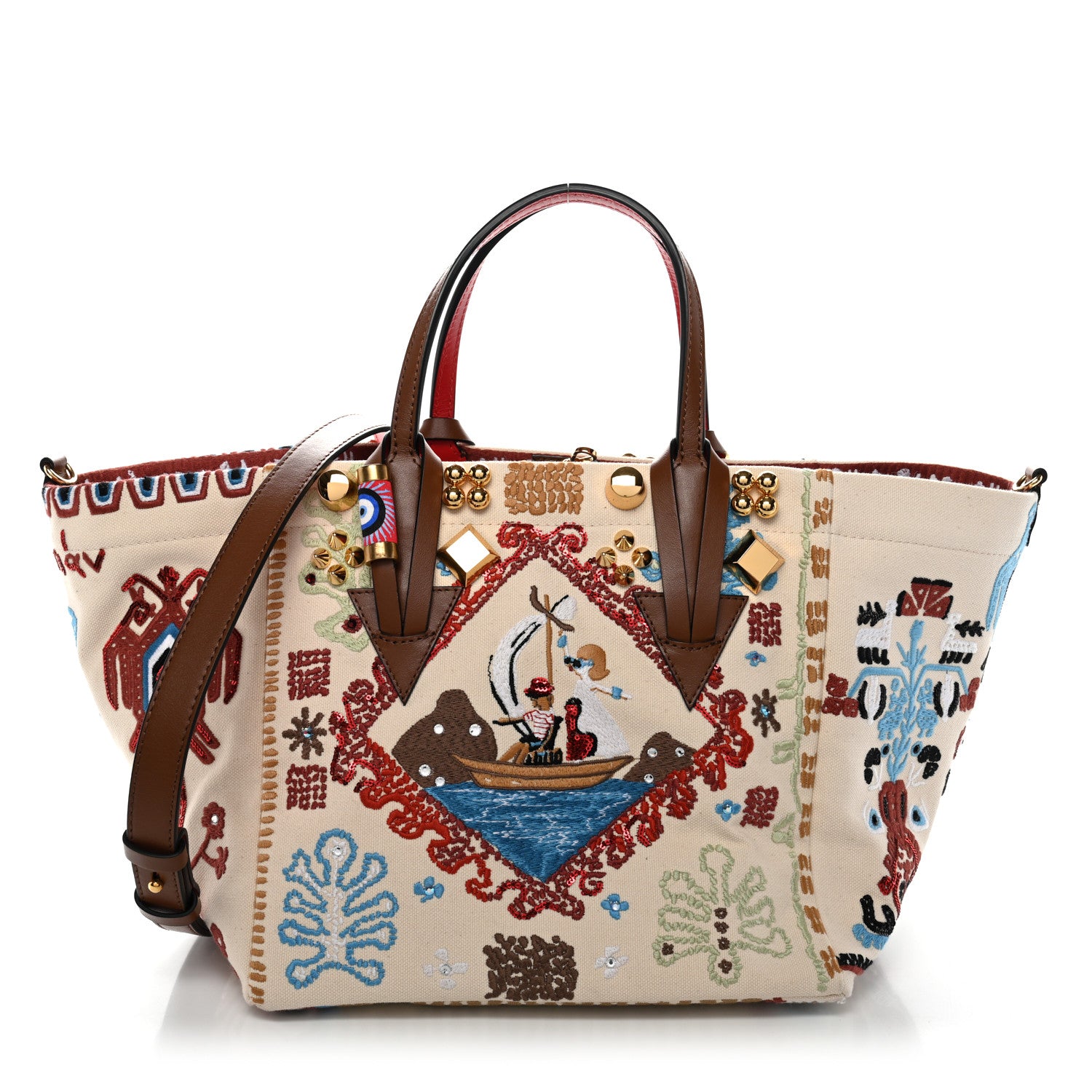 Christian Louboutin Frise Broderie Calfskin Greekaba Tote Biscotto Multicolor 1 of 9