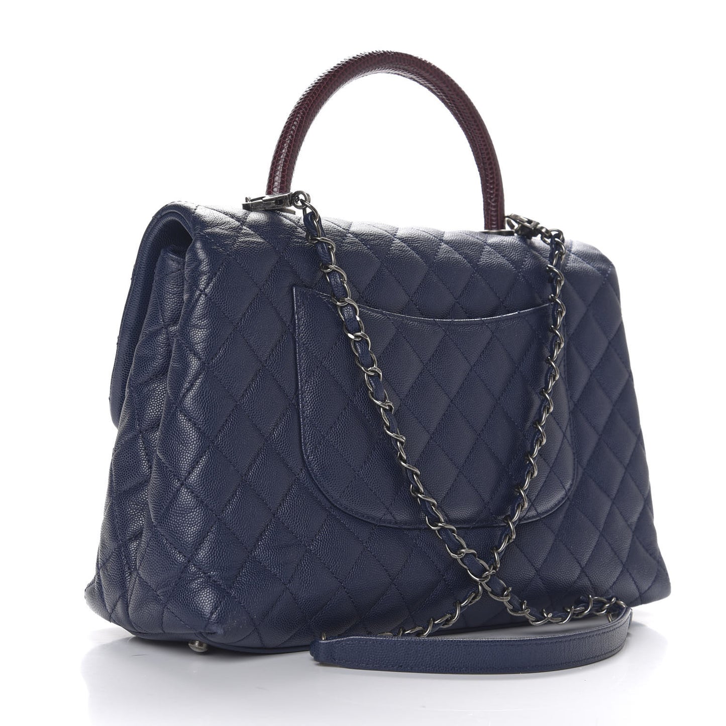 Caviar Lizard Quilted Medium Coco Handle Flap Navy