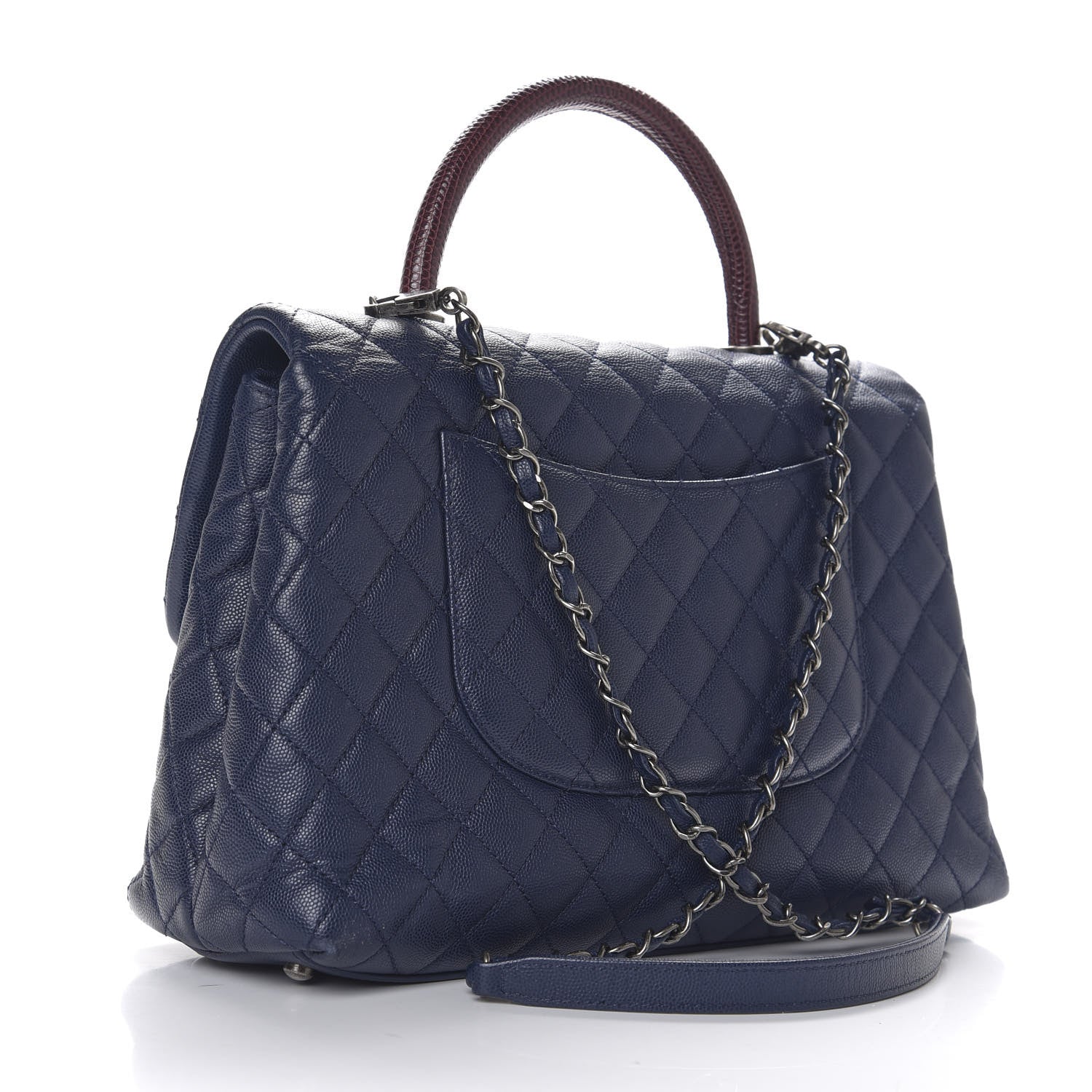Chanel Caviar Lizard Quilted Medium Coco Handle Flap Navy 2 of 11