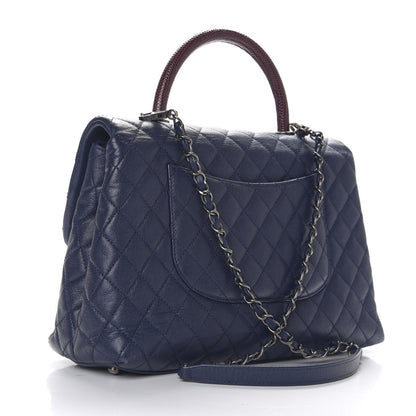 Chanel Caviar Lizard Quilted Medium Coco Handle Flap Navy 2 of 11