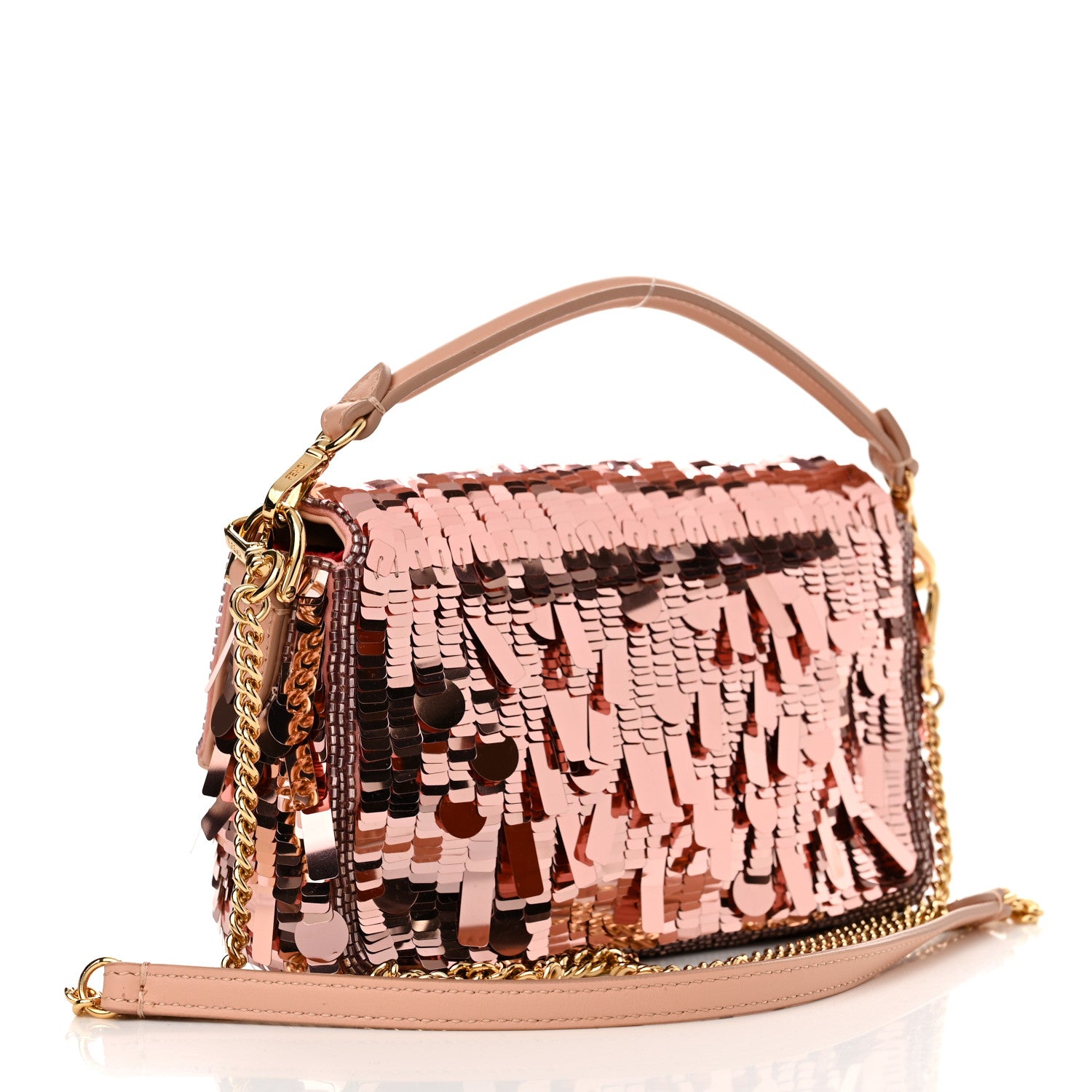 Fendi Sequin Paillettes Vitello Grace Sex and the City Mini Baguette Baby Pink 3 of 11
