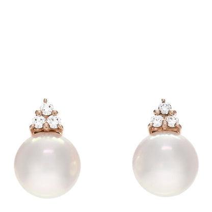 Mikimoto 18K Pink Gold Diamond Akoya Pearl 7mm Stud Earrings 1 of 5