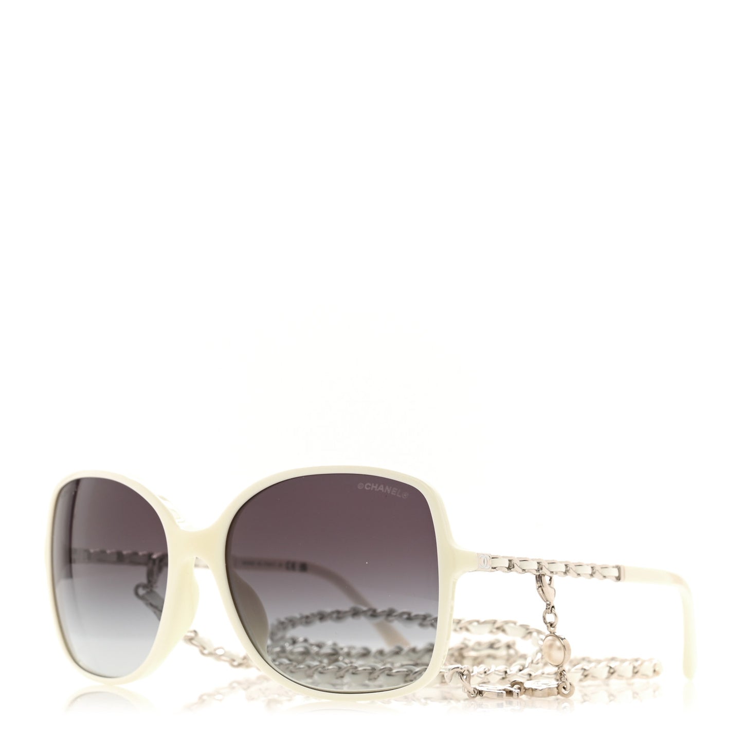 Acetate Metal Lambskin Square Chain Sunglasses 5210-Q-A White
