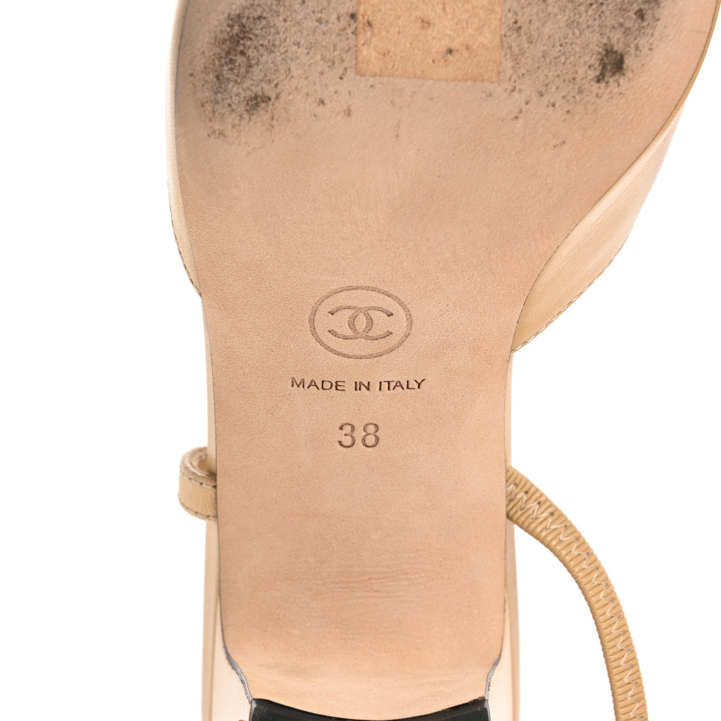 Goatskin Grosgrain Cap Toe CC Slingback Pumps 38 Beige Black