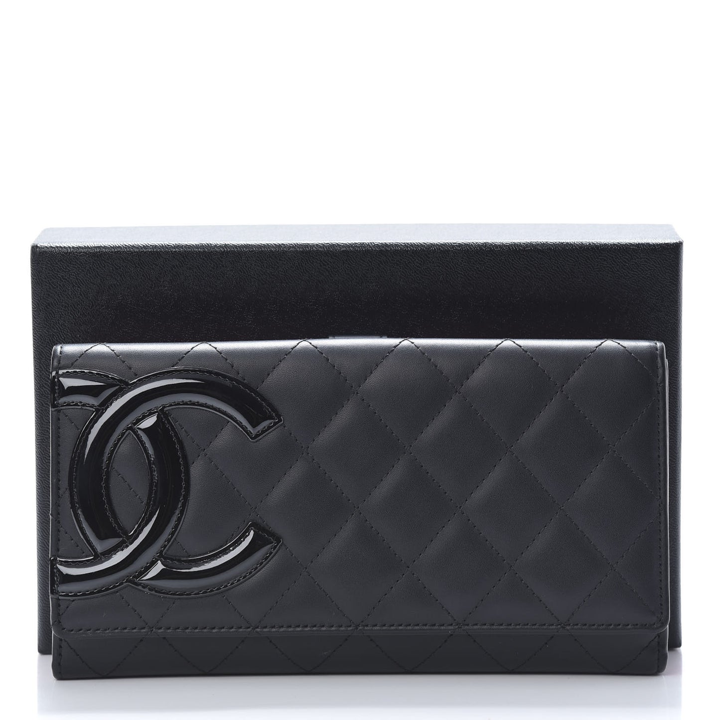 Calfskin Quilted Cambon Gusset Flap Wallet Black
