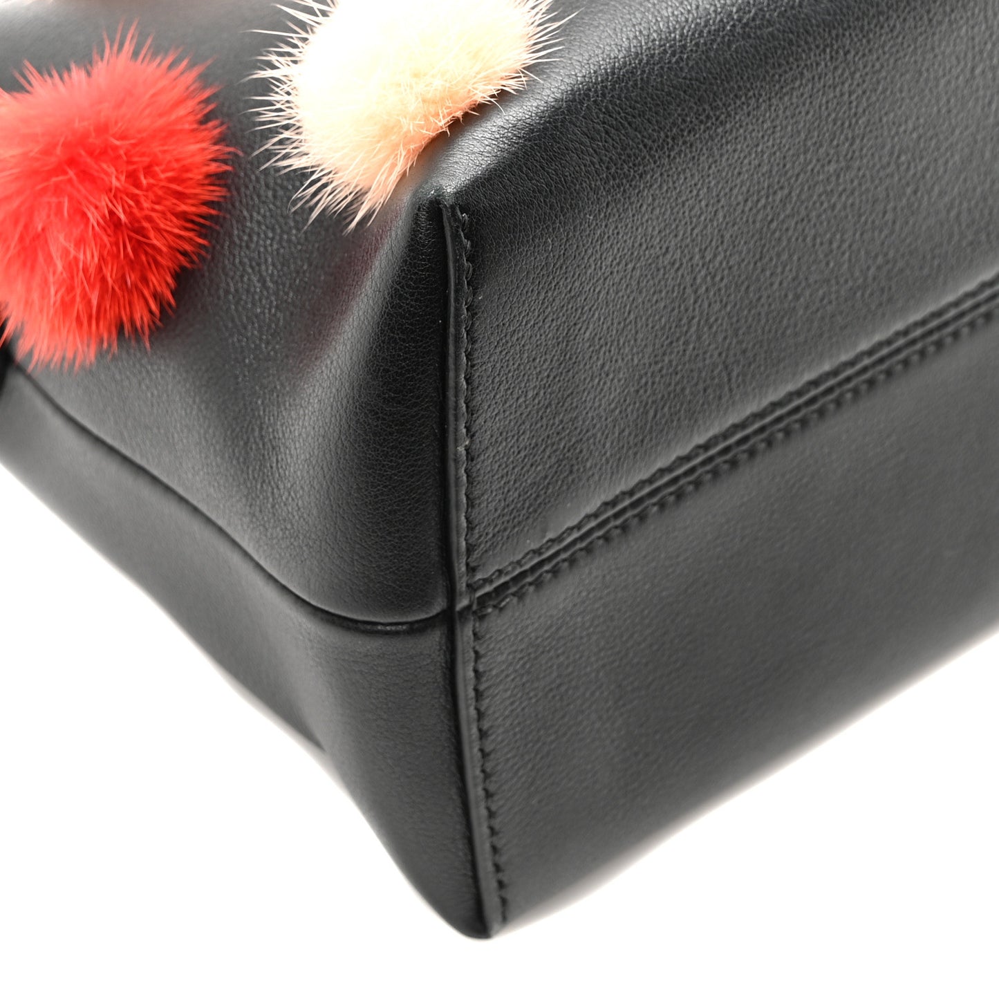Vitello Dolce Mink Fur Pom Pom Medium By The Way Boston Bag Black Multicolor
