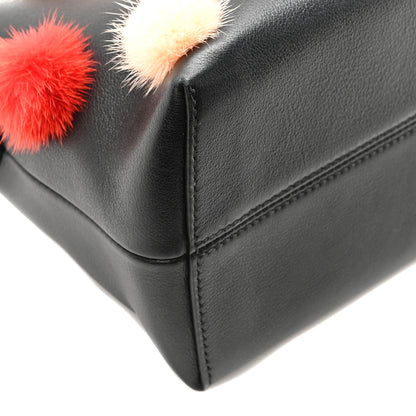 Fendi Vitello Dolce Mink Fur Pom Pom Medium By The Way Boston Bag Black Multicolor 9 of 10