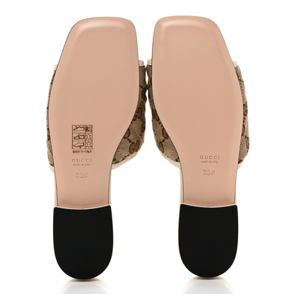 Gucci Monogram Matelasse Diagonal GG Marmont Flat Slide Sandals 35.5 Beige Ebony Mystic White 5 of 8