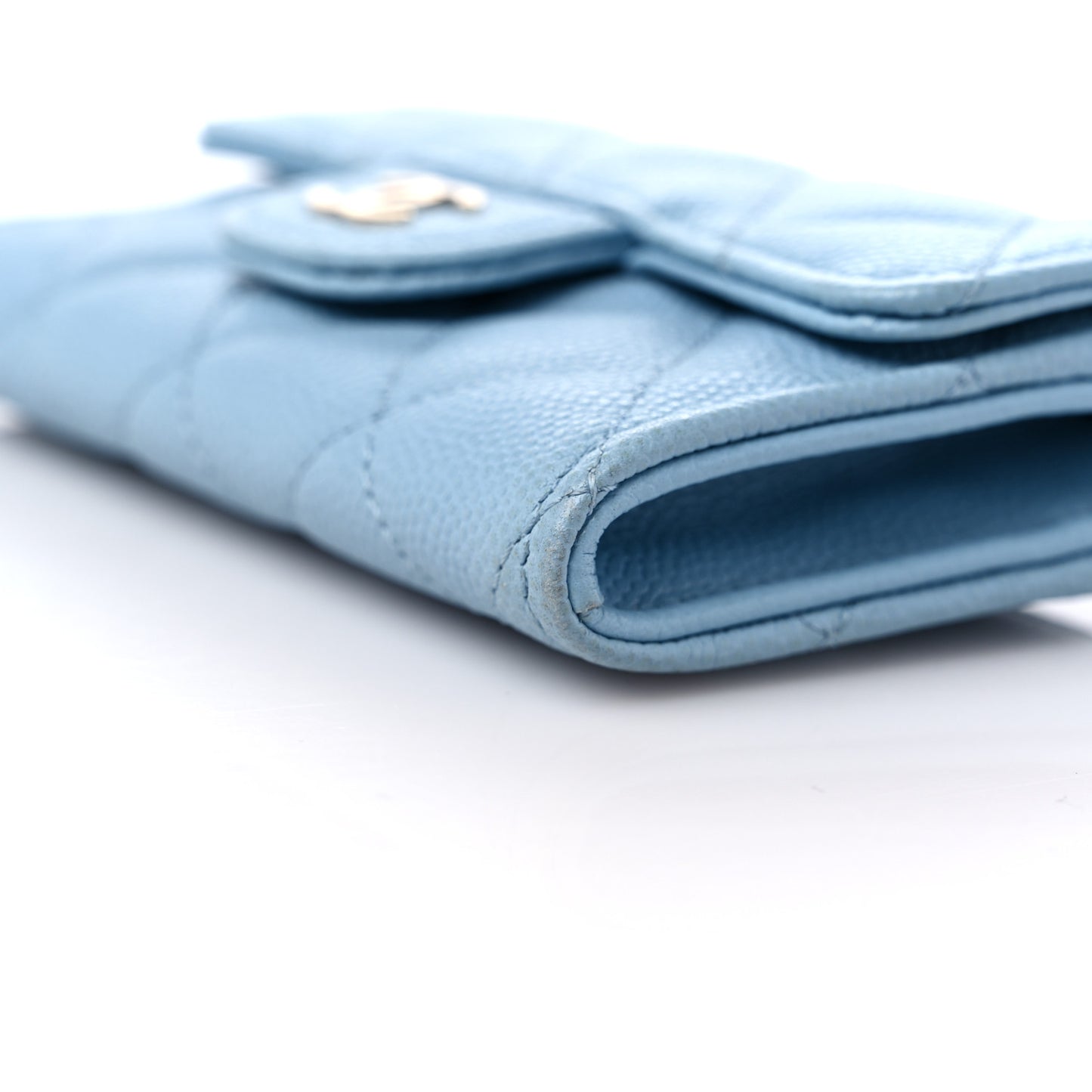 Caviar Quilted Flap Card Holder Wallet Light Blue