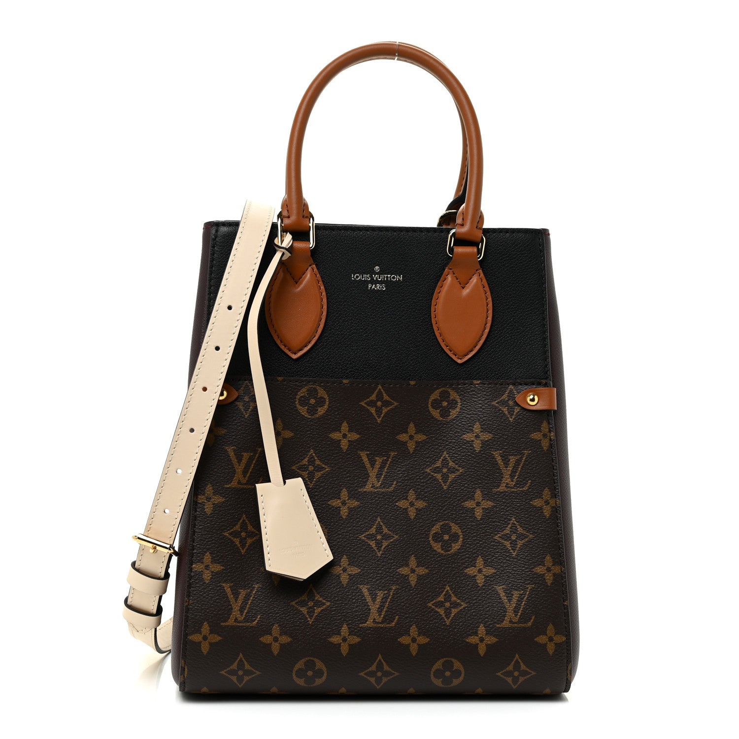 Louis Vuitton Calfskin Monogram Fold Tote MM Black Wine Cream 1 of 10