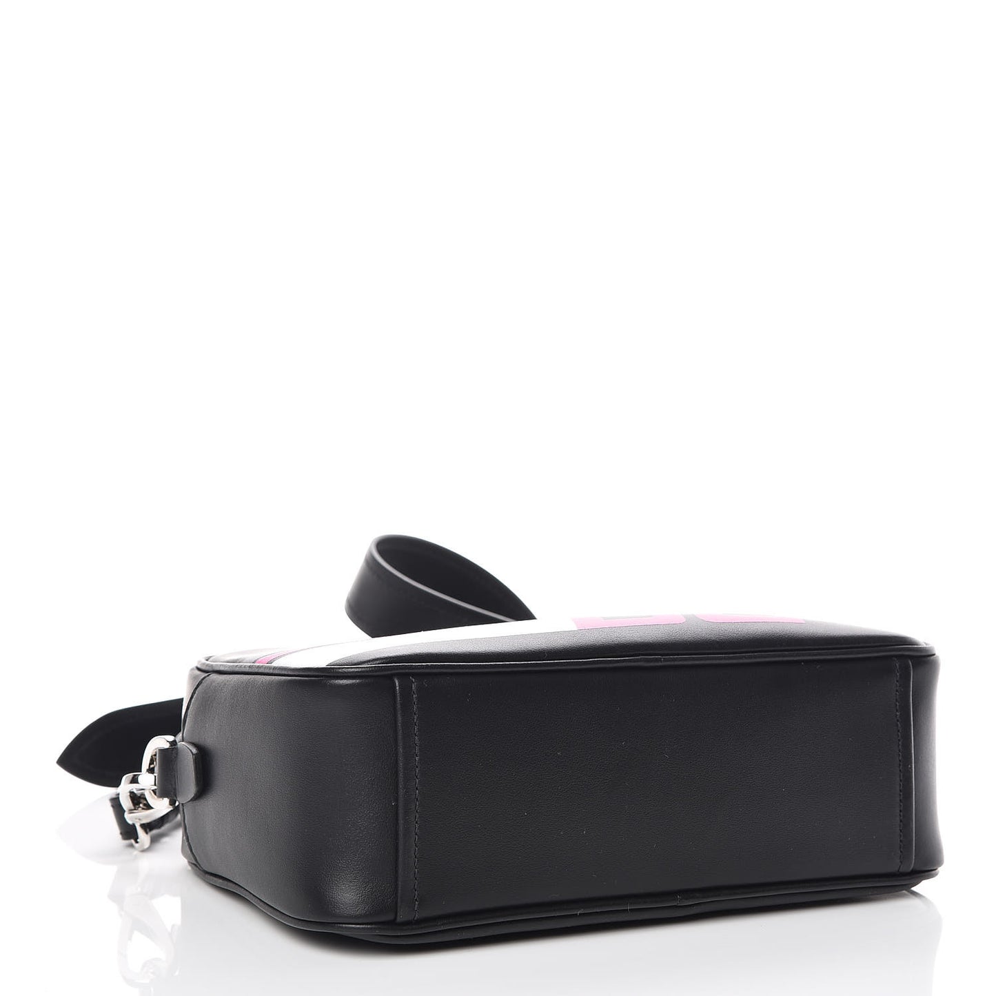 City Calfskin Racing Logo Camera Bag Black Fuxia