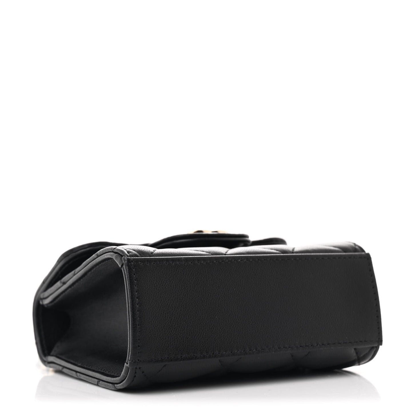 Lambskin Quilted Top Handle Flap Clutch With Chain Black
