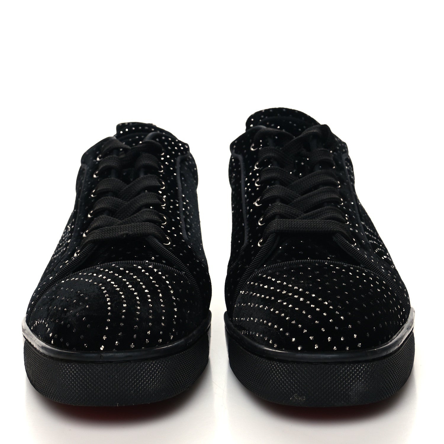 Christian Louboutin Velvet River Crystal Mens Louis Junior Orlato Flat Sneakers 40 Black Silver 2 of 8