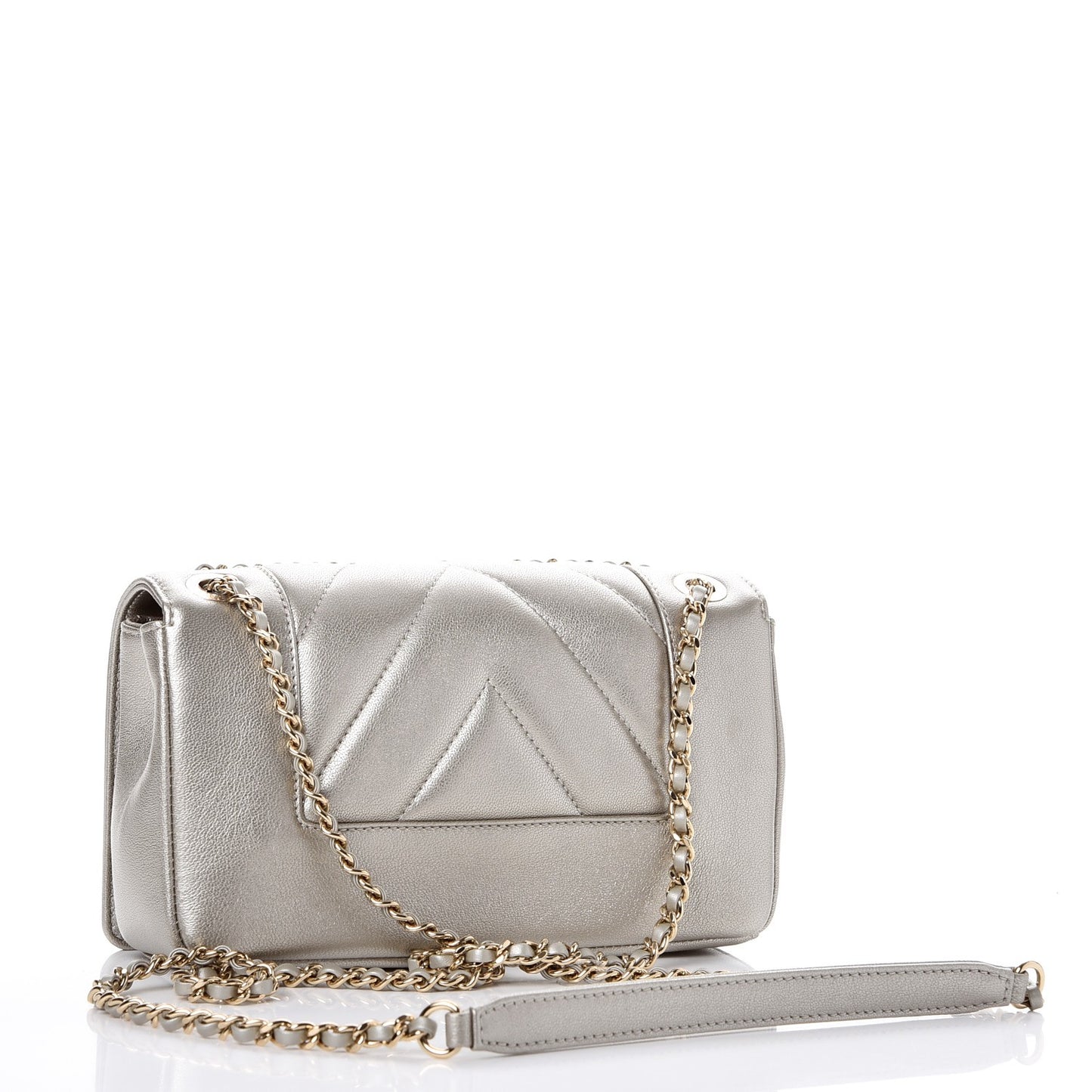 Metallic Sheepskin Chevron Quilted Small Vintage Mademoiselle Flap Light Gold