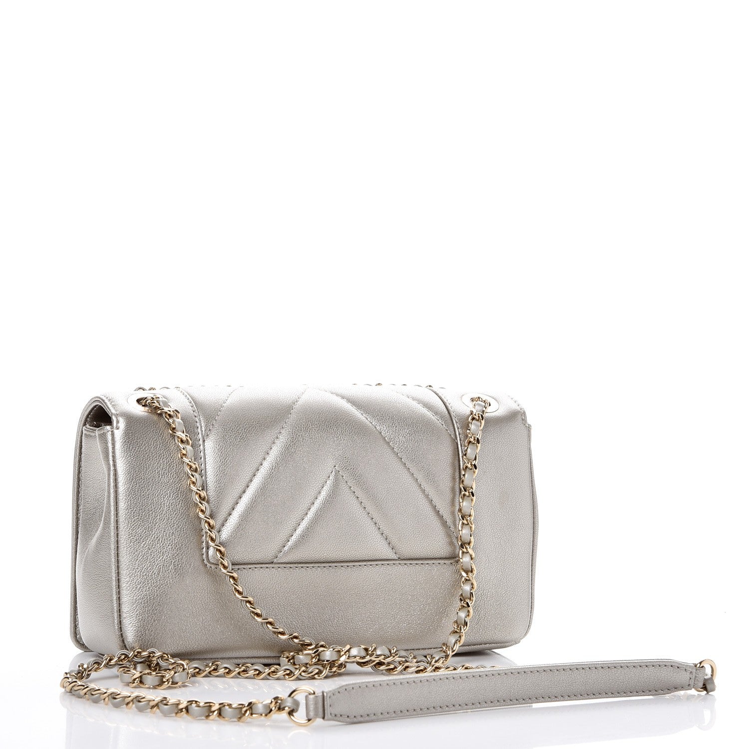 Chanel Metallic Sheepskin Chevron Quilted Small Vintage Mademoiselle Flap Light Gold 3 of 8
