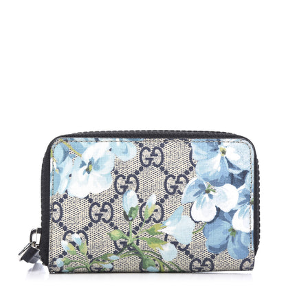 Gucci GG Supreme Monogram Blooms Zip Around Card Case Wallet Beige Blue Navy 1 of 6