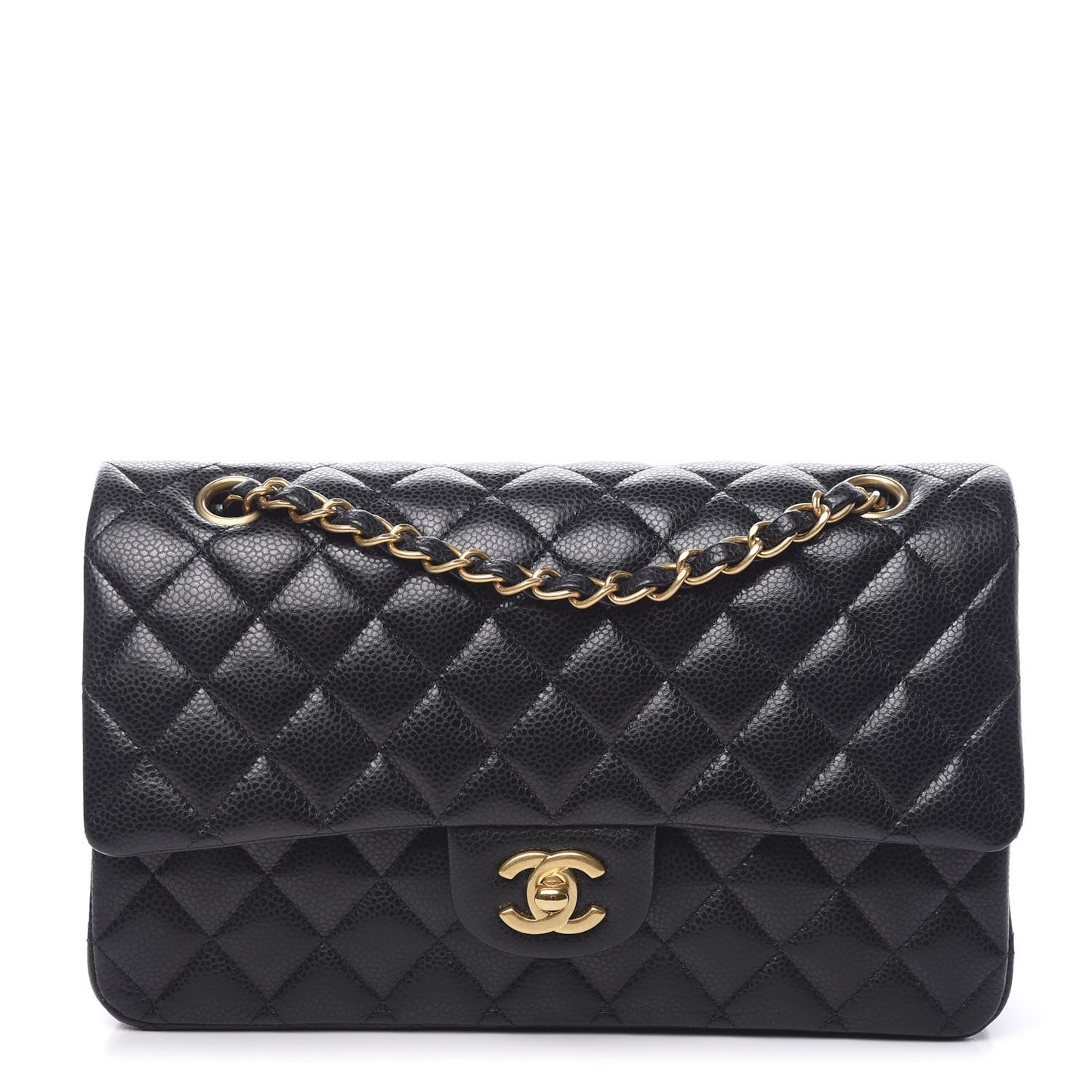Caviar Quilted Medium Double Flap Black