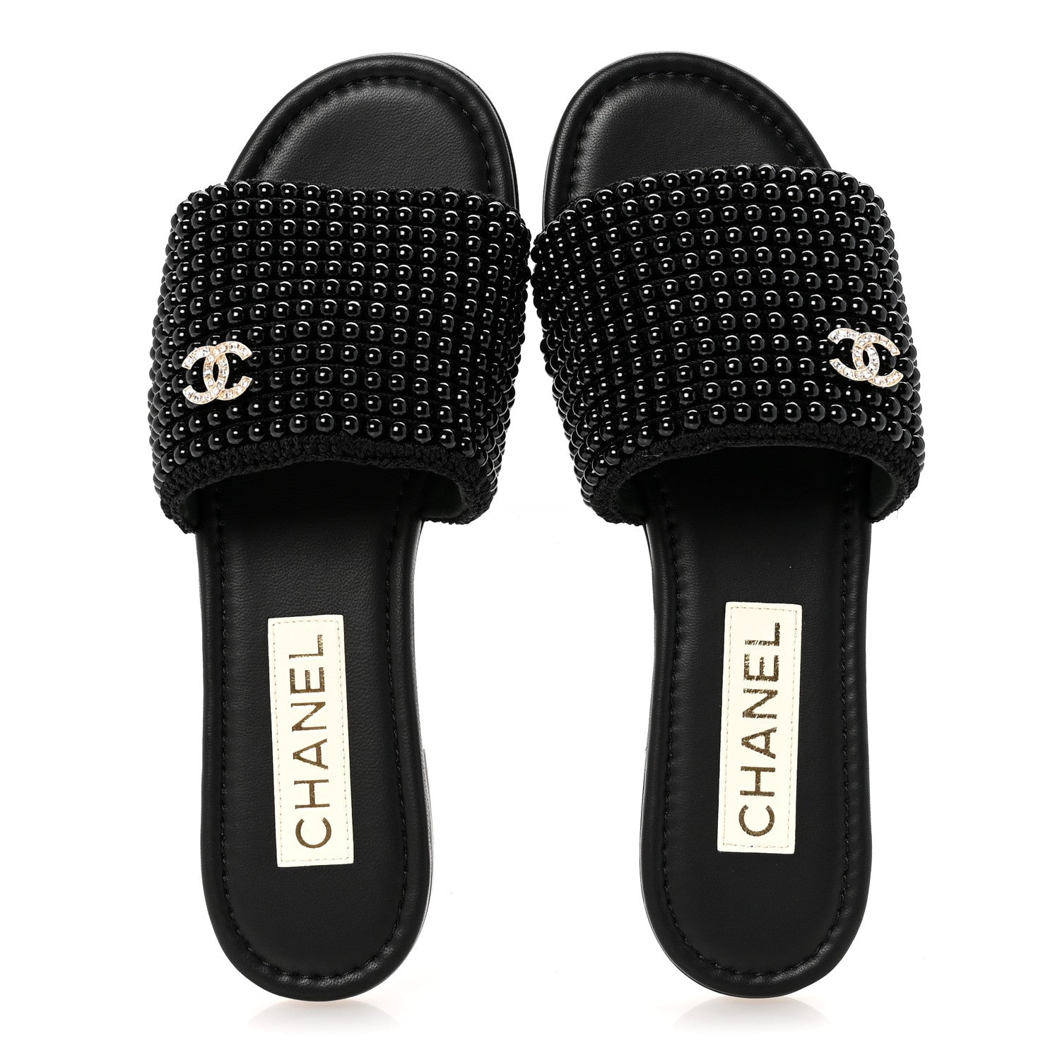 Chanel Pearl Crystal CC Mules Sandals 38.5 Black 2 of 10