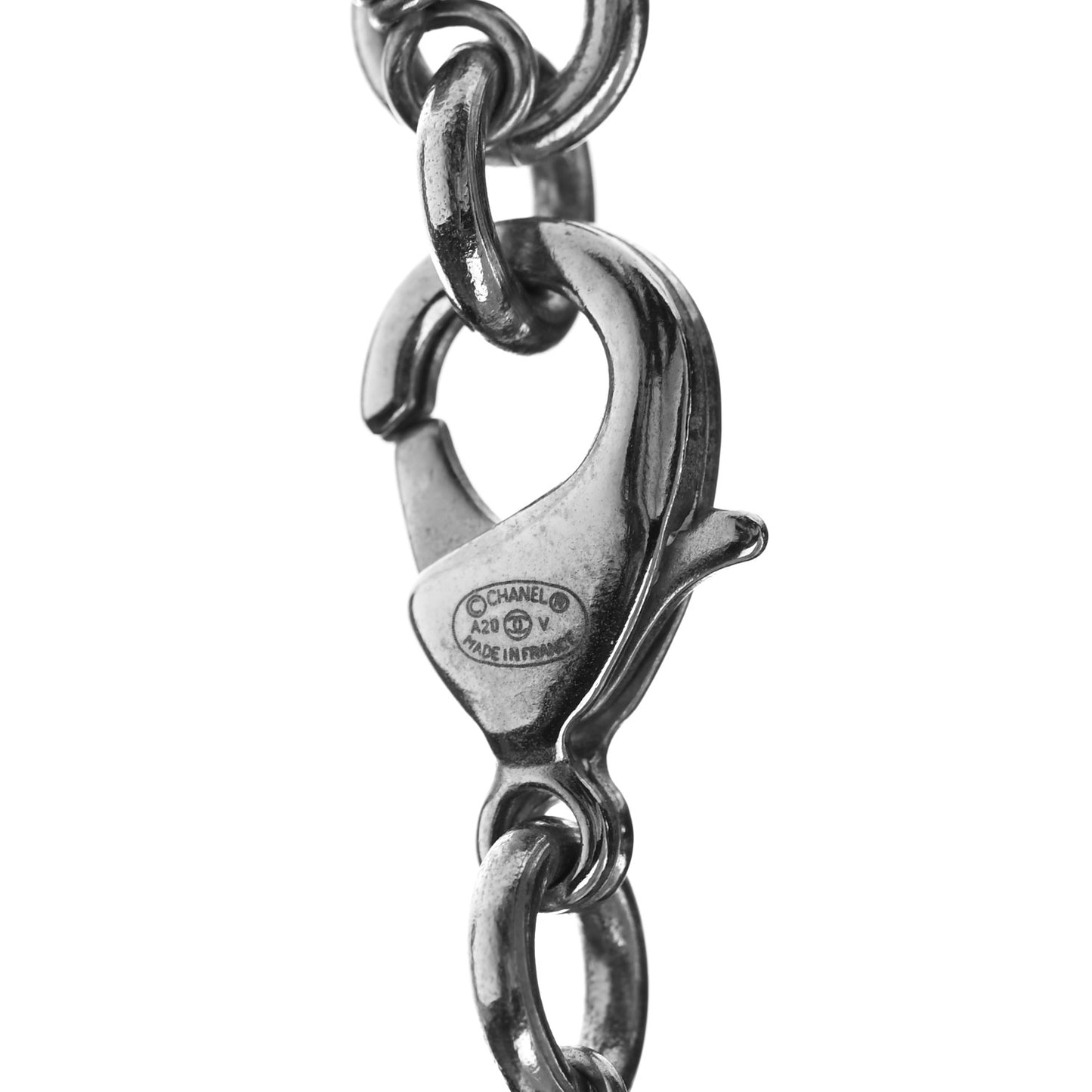 Graduated Pearl Crystal CC Long Necklace Silver
