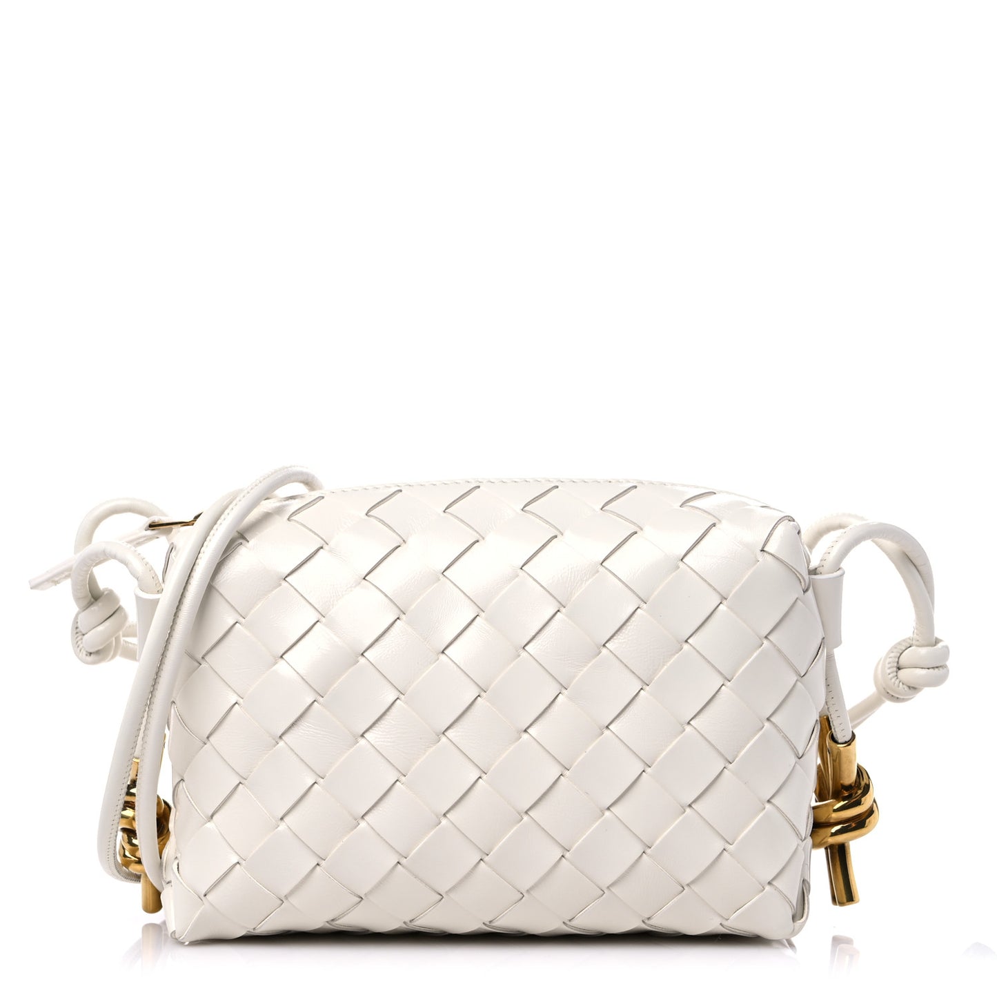 Nappa Intrecciato Metallic Knot Mini Loop Camera Bag Bone