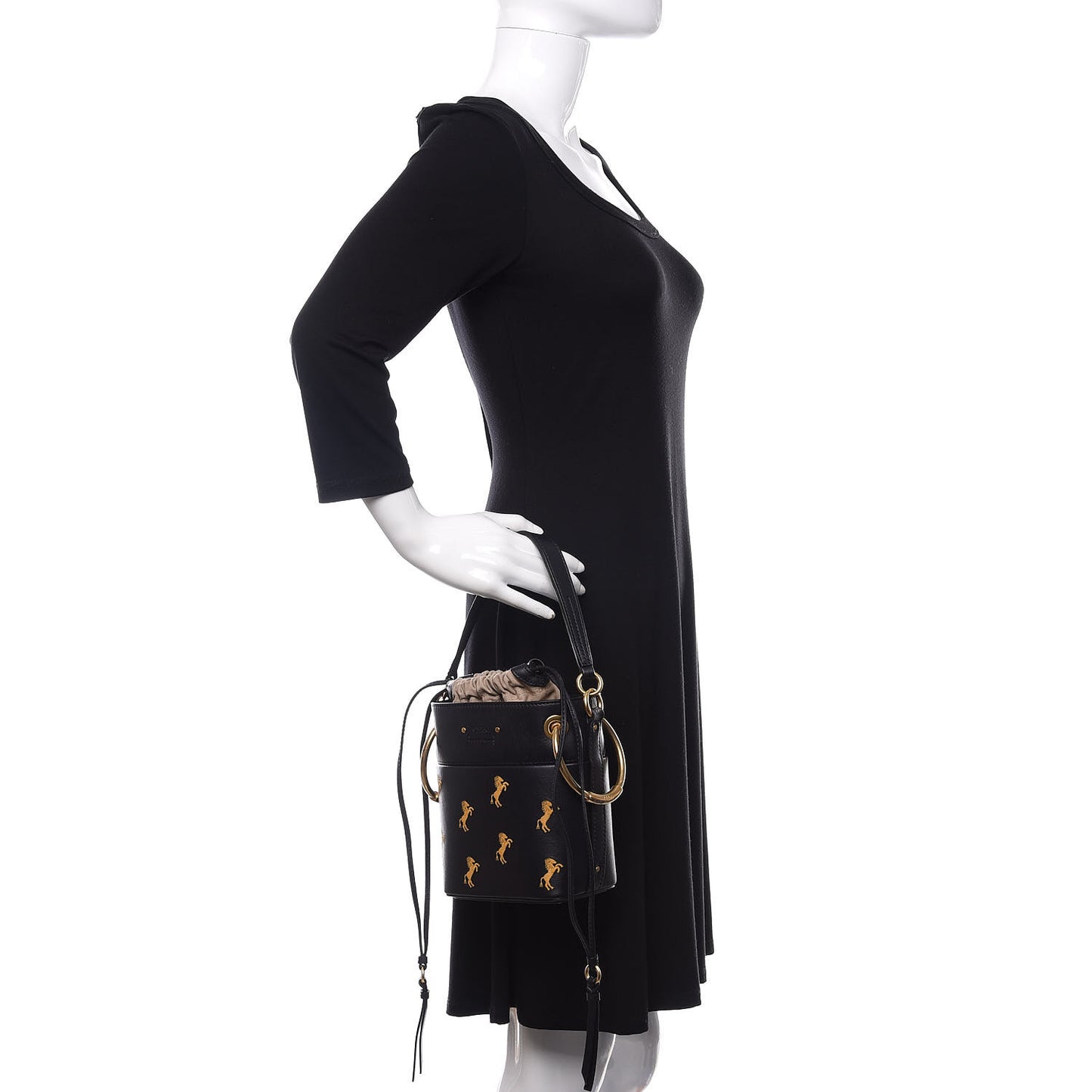 Smooth Calfskin Little Horses Embroidered Mini Roy Bucket Bag Full Blue