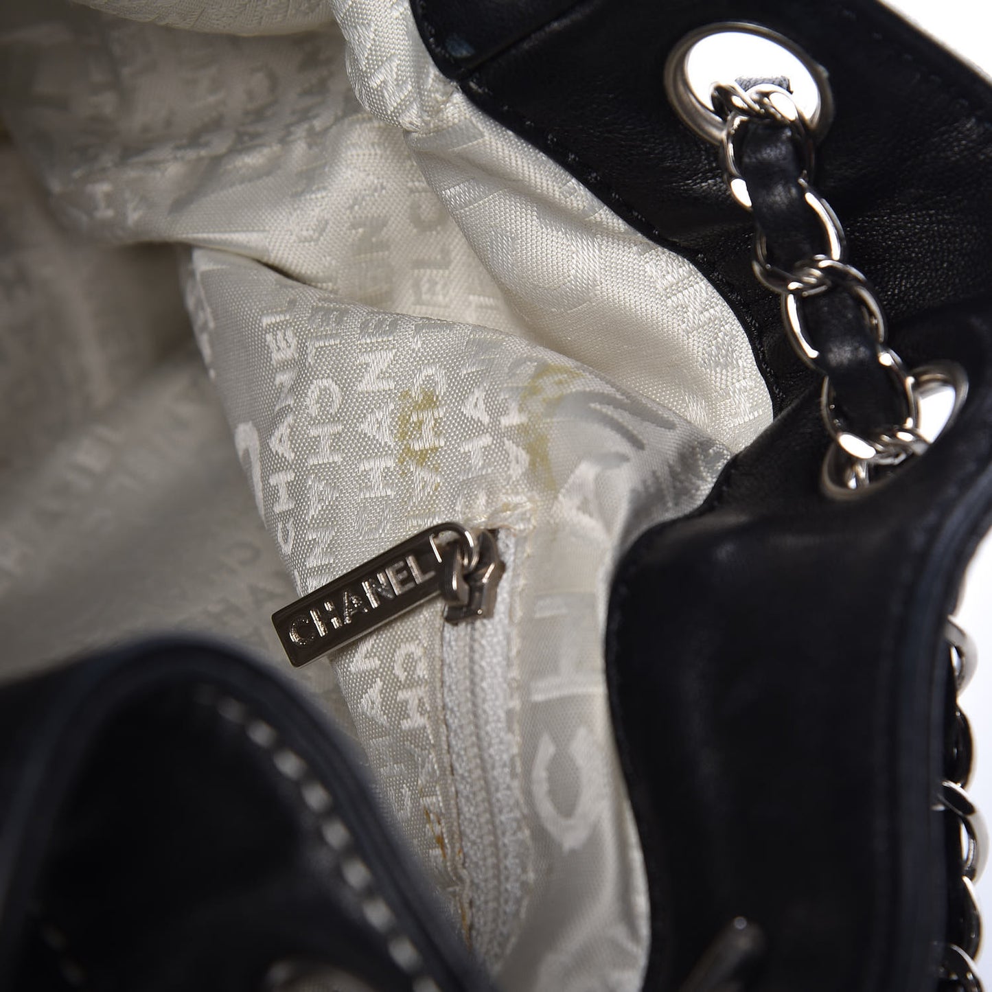 Lambskin Contrast Stitch Small Drawstring Tote Black