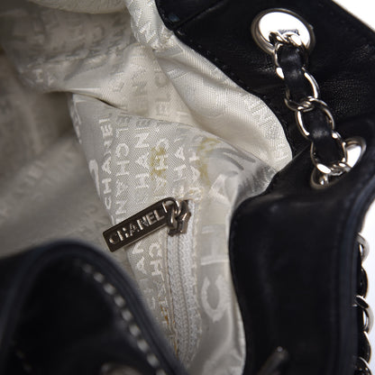 Chanel Lambskin Contrast Stitch Small Drawstring Tote Black 8 of 14