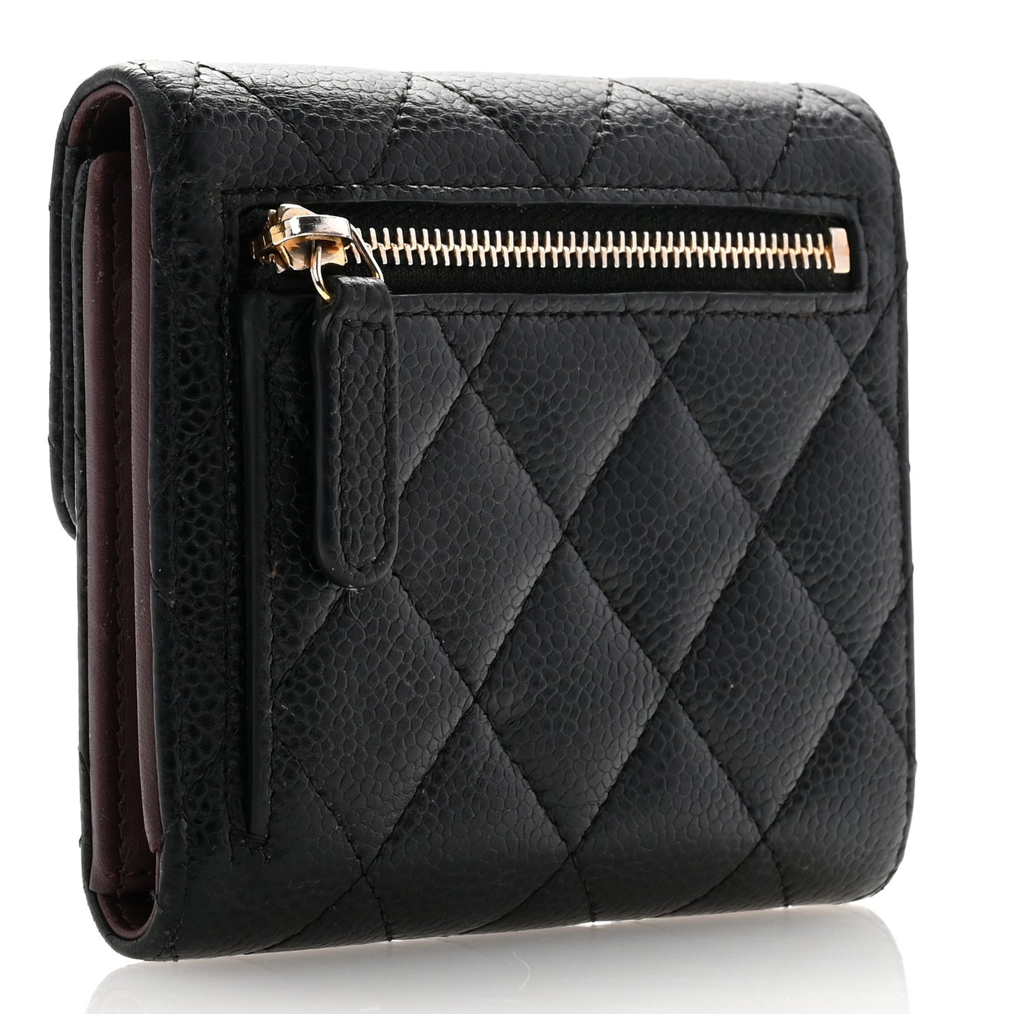 Caviar Quilted Compact Flap Wallet Black
