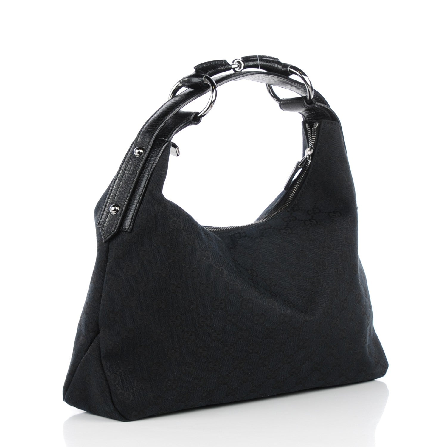 Gucci Monogram Medium Horsebit Chain Hobo Black 3 of 7