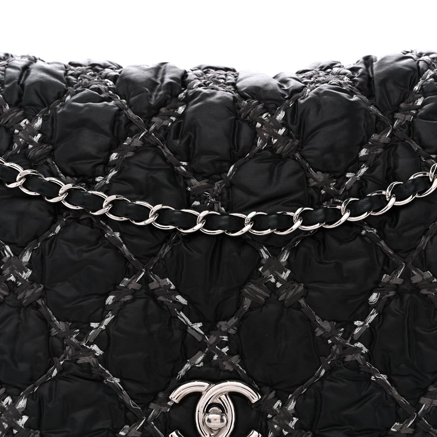 Nylon Quilted Tweed Stitch Bubble Flap Black