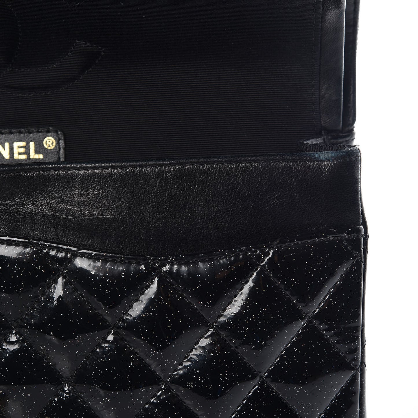 Patent Quilted Sparkle Glitter Medium Double Flap Black