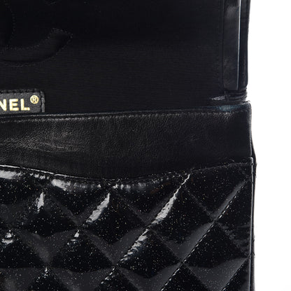 Chanel Patent Quilted Sparkle Glitter Medium Double Flap Black 15 of 15