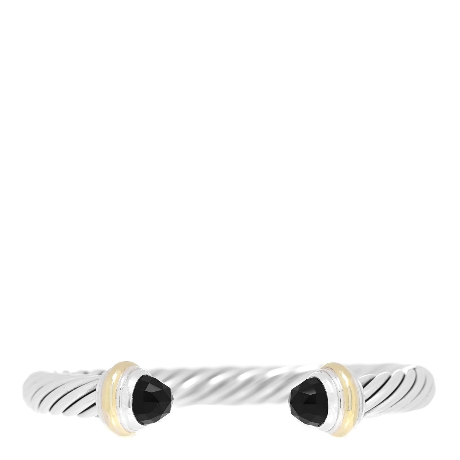 David Yurman Sterling Silver 14K Yellow Gold Black Onyx 7mm Cable Classics Bracelet 1 of 4