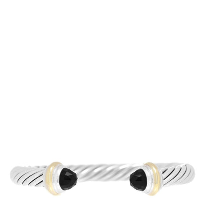 David Yurman Sterling Silver 14K Yellow Gold Black Onyx 7mm Cable Classics Bracelet 1 of 4