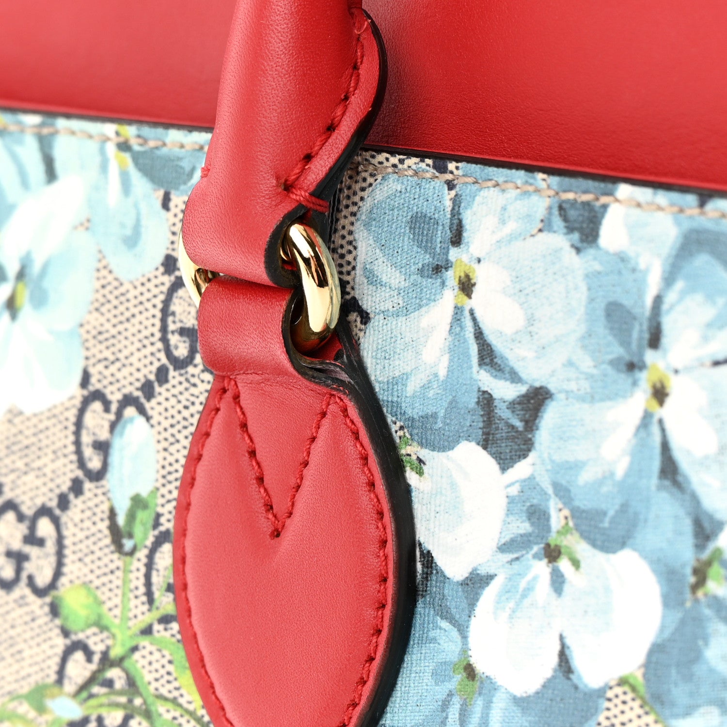 Gucci GG Supreme Monogram Blooms Medium Zip Top Tote Beige Blue Navy Hibiscus Red 13 of 16