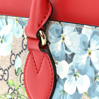 Gucci GG Supreme Monogram Blooms Medium Zip Top Tote Beige Blue Navy Hibiscus Red 13 of 16