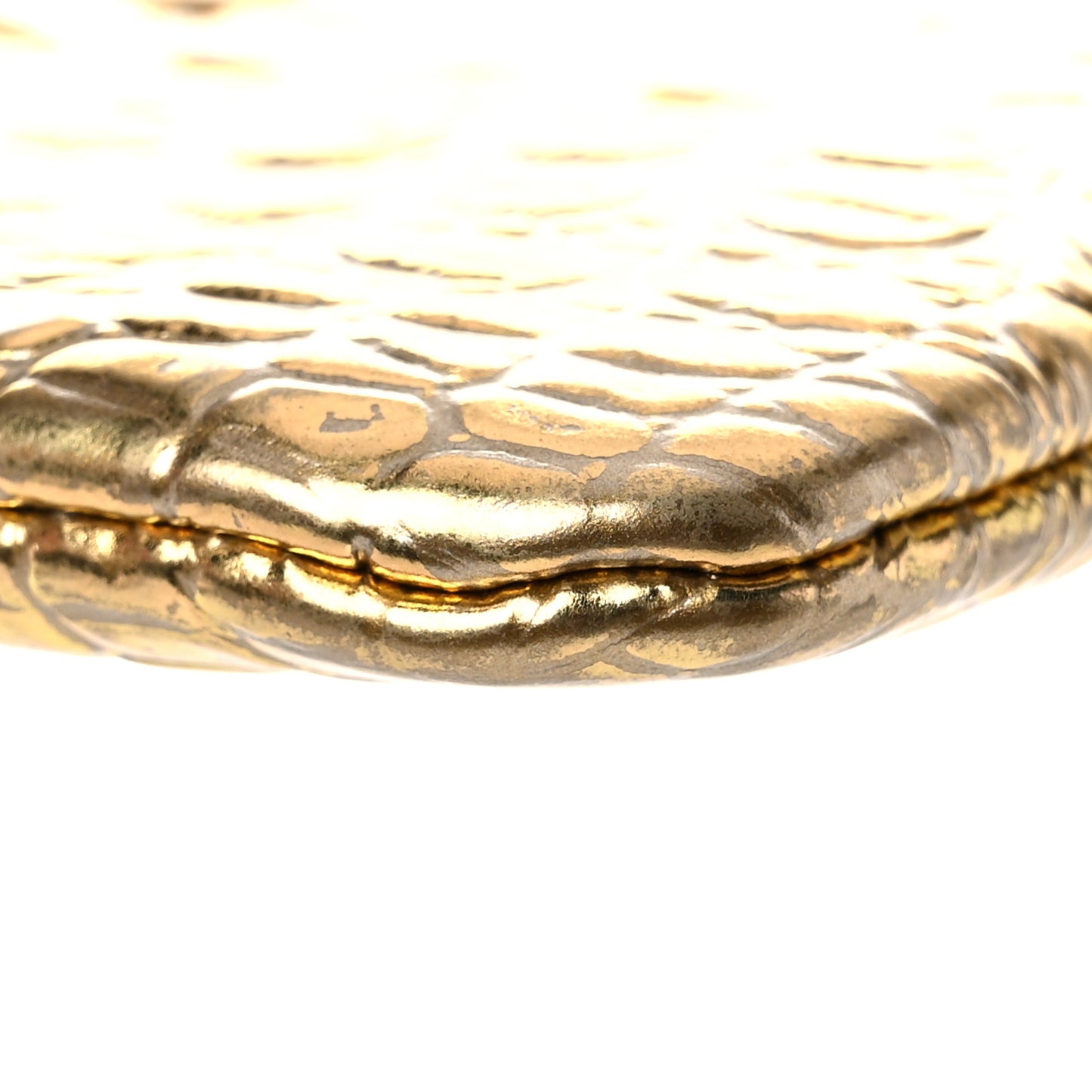 Metallic Calfskin Crocodile Embossed Cocodile Small Cosmetic Case Gold
