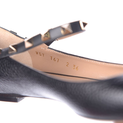 Valentino Garavani Pebbled Calfskin Rockstud Ankle Strap Ballerina Flats 36 Black 11 of 12