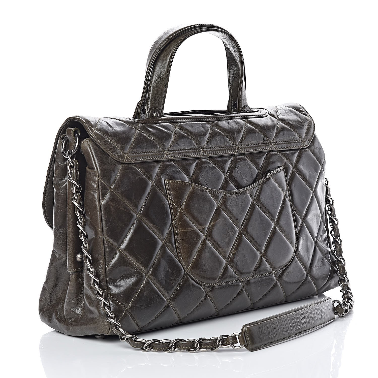 Chanel Glazed Calfskin Boy Satchel Flap Dark Grey 3 of 13