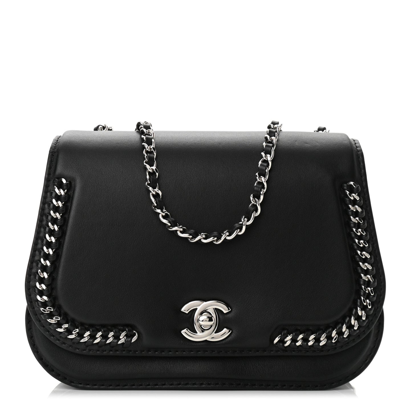 Calfskin Braided Small Chic Flap Black