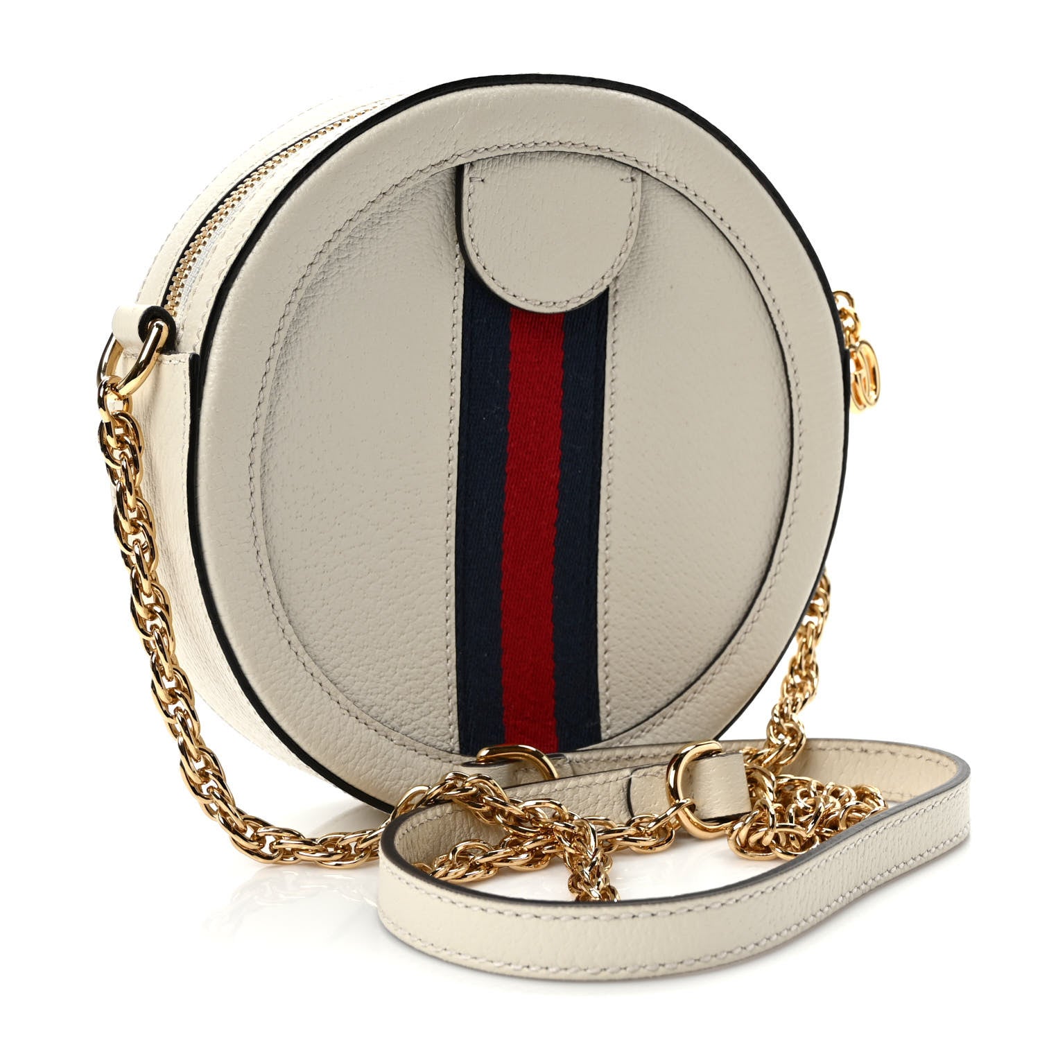 Gucci Textured Calfskin Web Mini Ophidia Round Shoulder Bag Mystic White 3 of 9