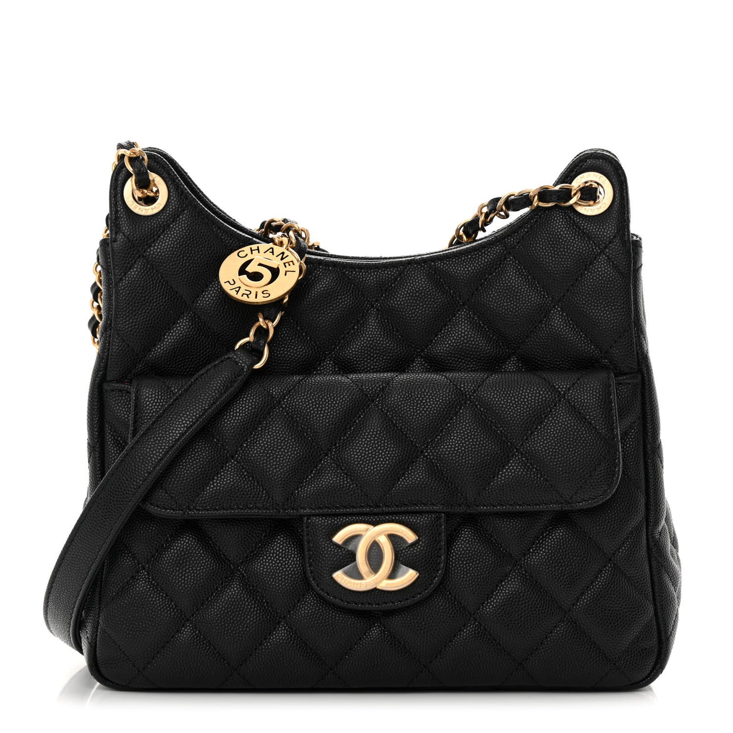 Caviar Quilted Wavy CC Hobo Black