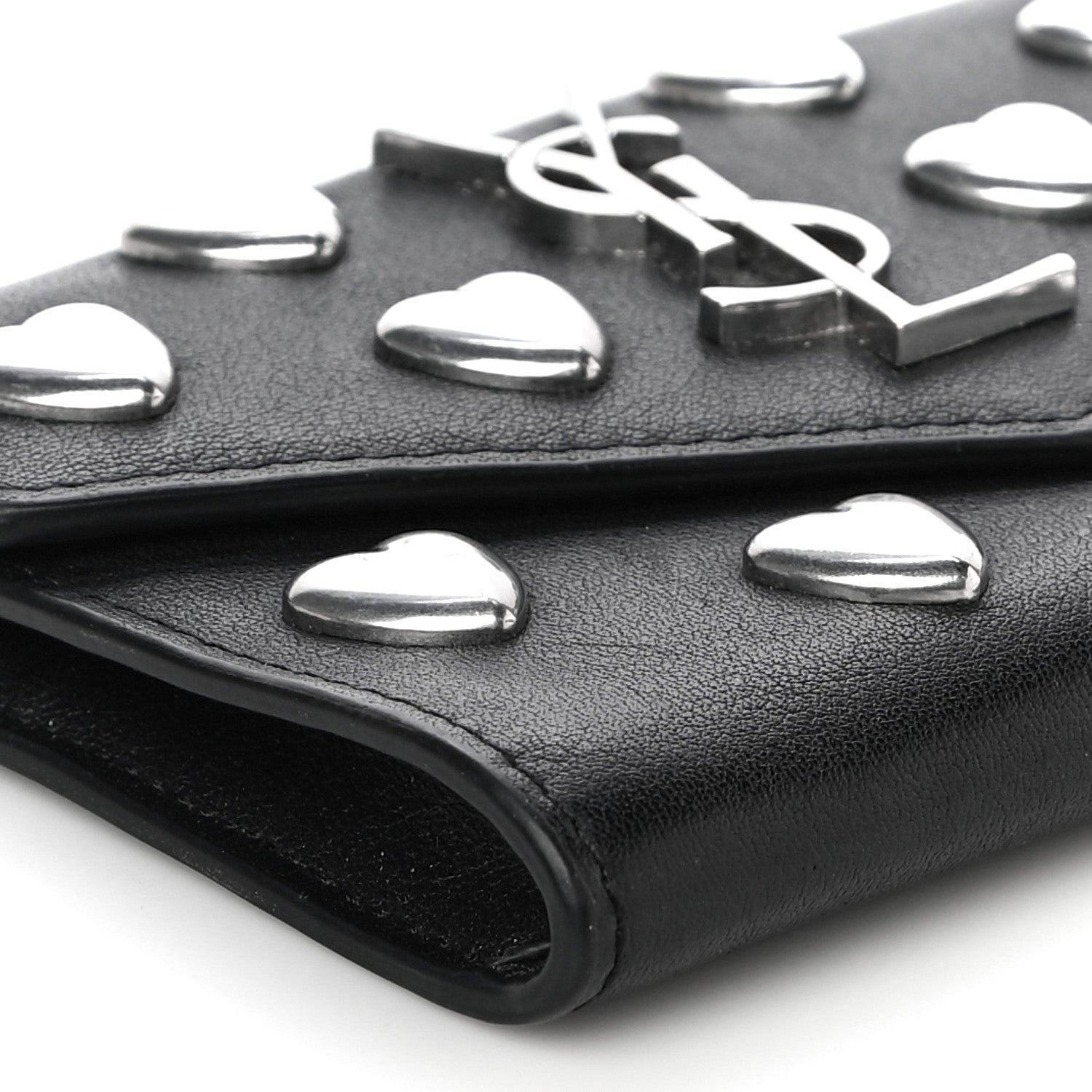 Saint Laurent Calfskin Heart Studded Small Envelope Wallet Black 9 of 13