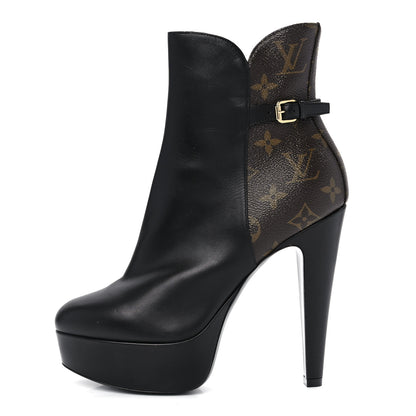 Louis Vuitton Calfskin Monogram Afterglow Platform Ankle Boots 38 Black 1 of 8