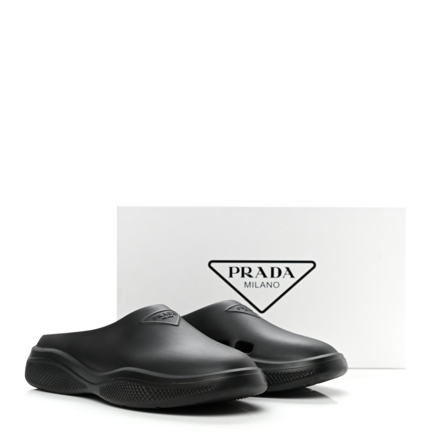 Prada Soft Mellow Rubber Triangle Logo Embossed Mens Mules 45 Black 7 of 7