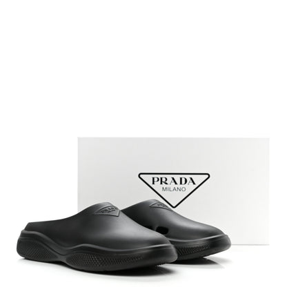Prada Soft Mellow Rubber Triangle Logo Embossed Mens Mules 45 Black 7 of 7