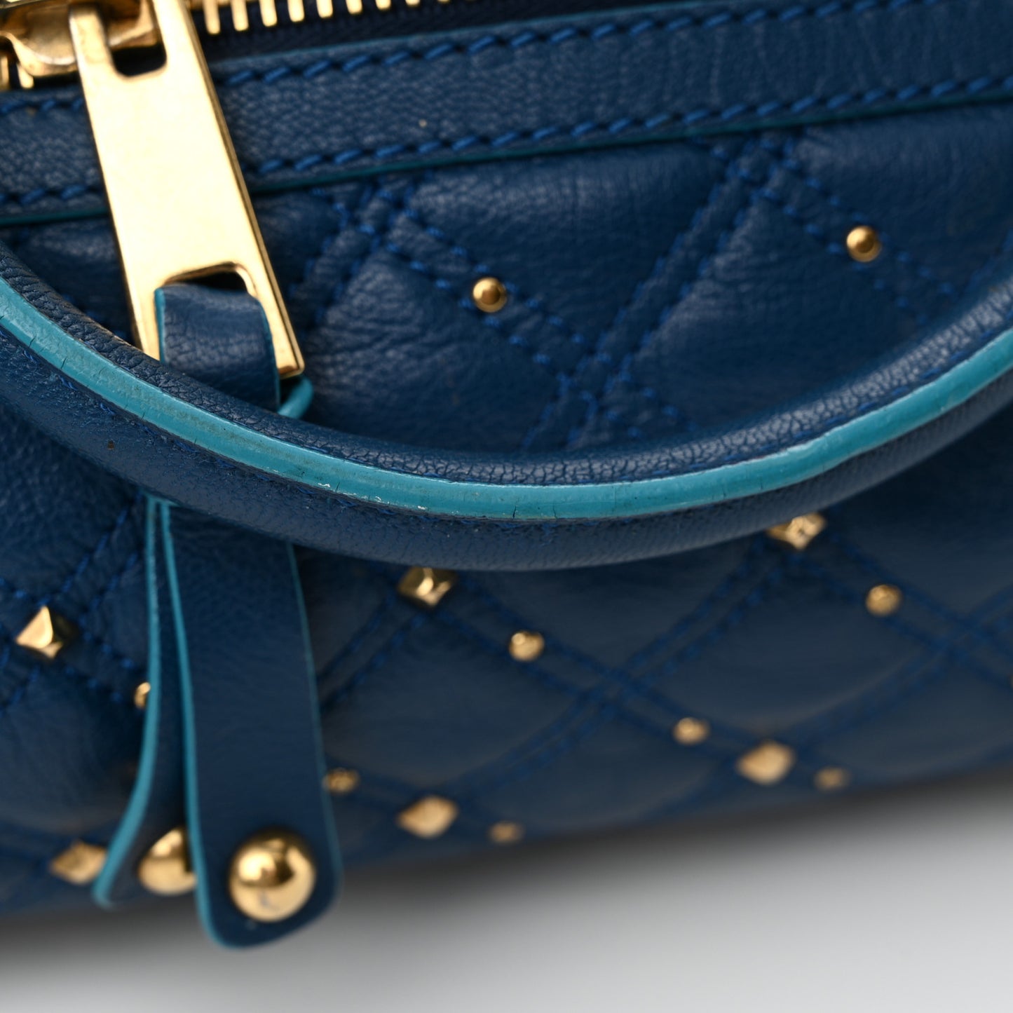Calfskin Quilted Studded Stam Blue