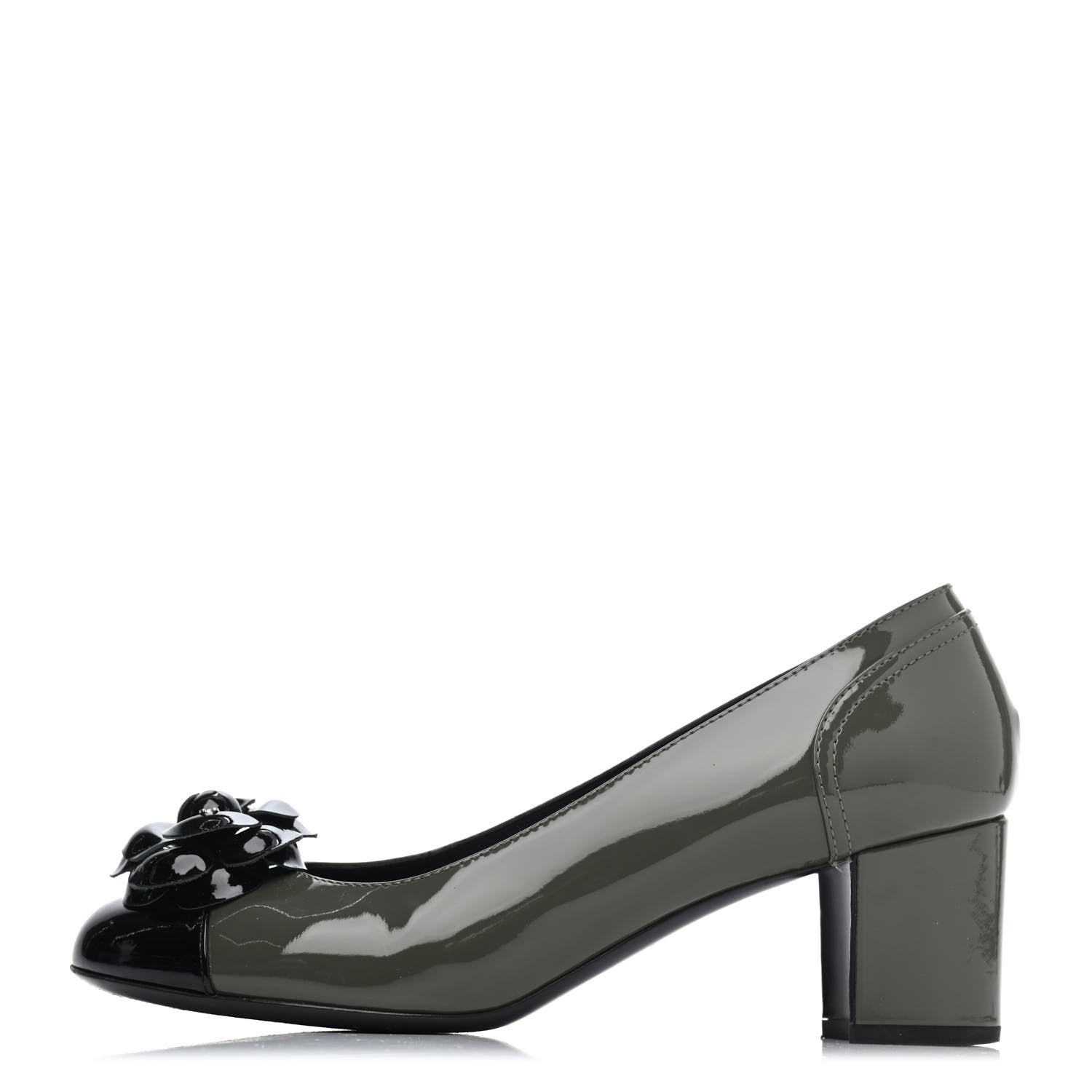 Chanel Patent Calfskin Camellia CC Cap Toe Pumps 40.5 Green Black 1 of 4