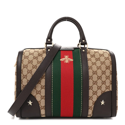 Gucci Monogram Vintage Web Medium Webby Bee Boston Dark Brown 1 of 12