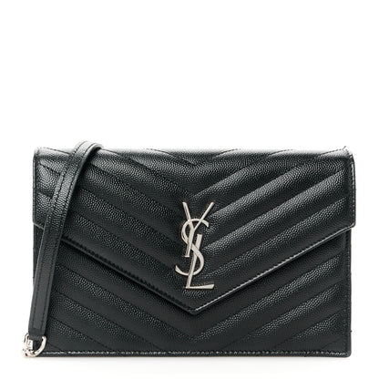 Saint Laurent Grain De Poudre Matelasse Chevron Monogram Envelope Chain Wallet Black 1 of 11